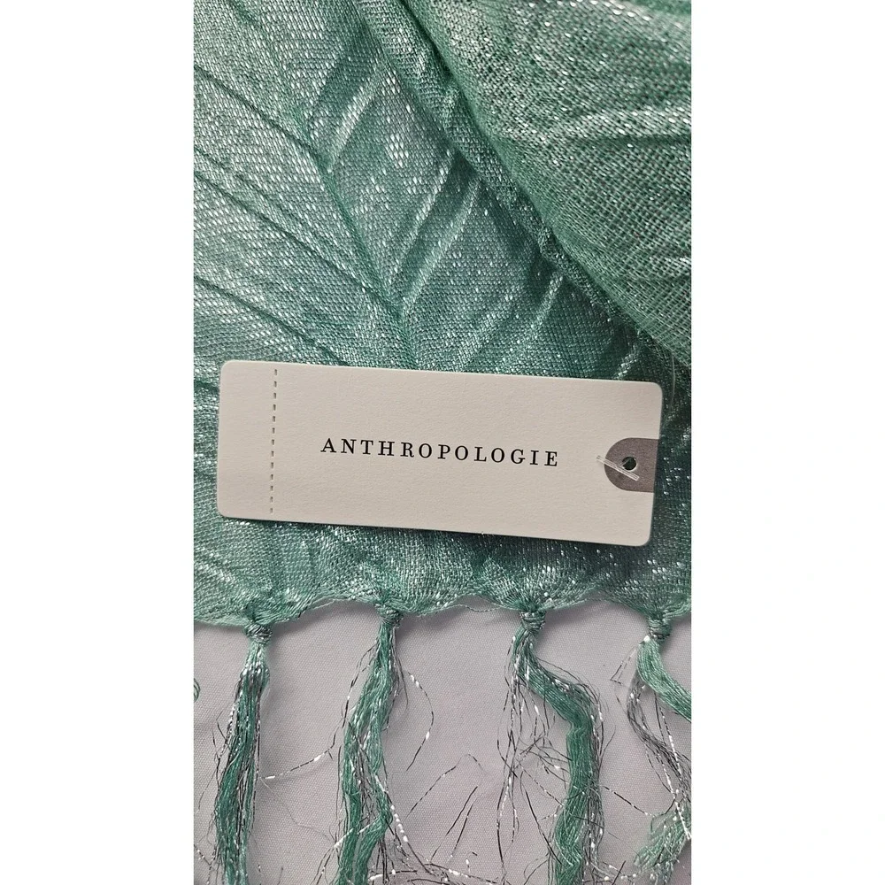 Anthropologie Ombre Pleated Metallic Wrap Shawl Coral Green Fringe One Size NWT